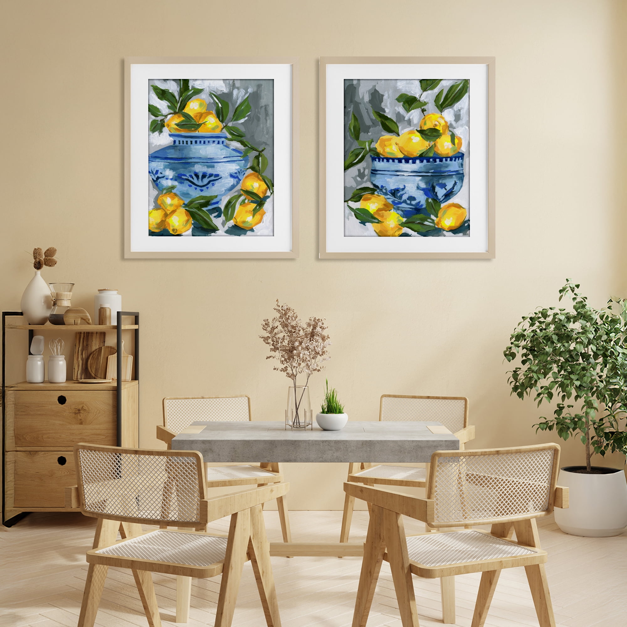 Stupell Industries Indigo & Lemon Citrus Fruits 2 Piece Birch Framed Print Under Glass Set, design by Melissa Wang