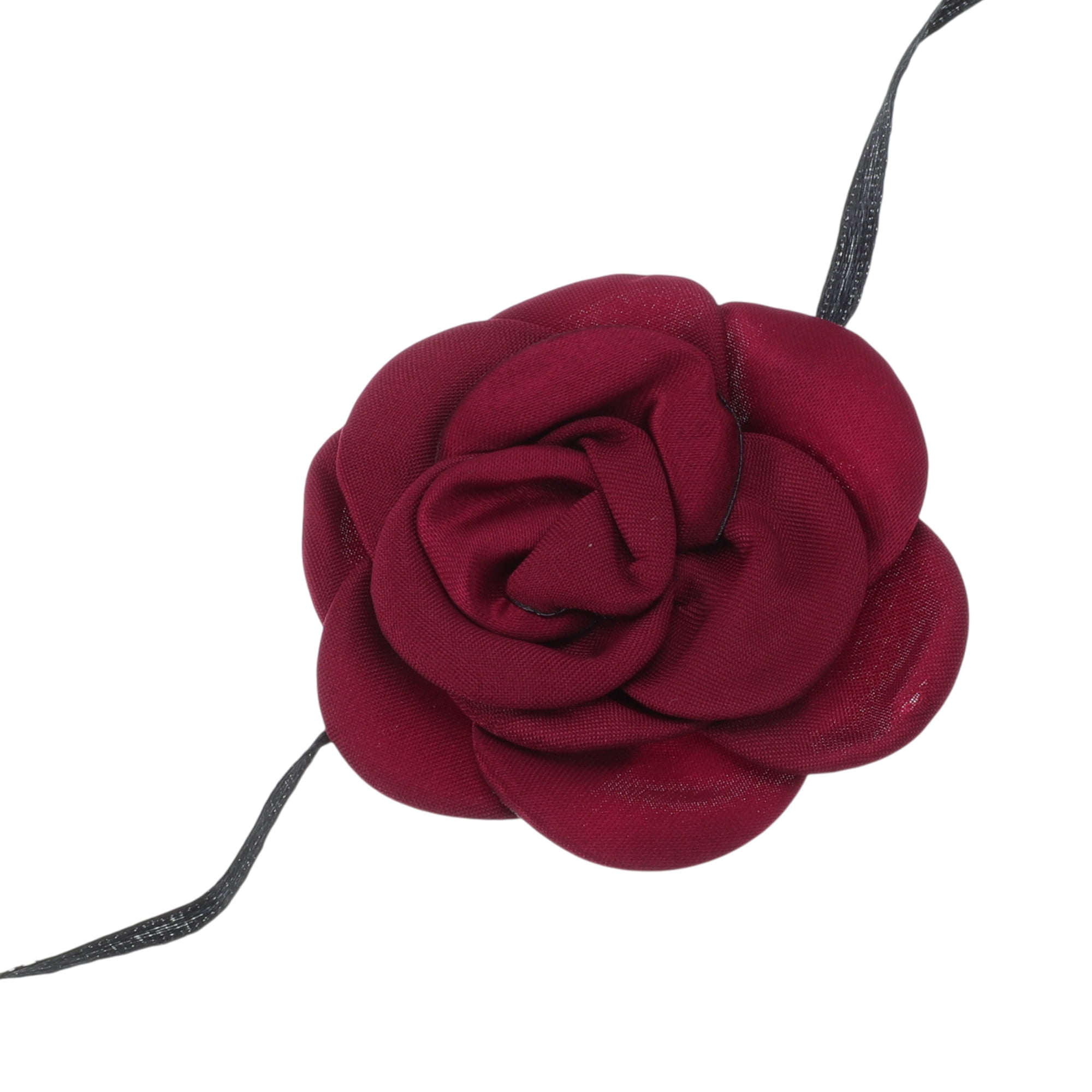 Unique Bargains Elegant Pearl Satin Rose Tie Choker Necklace 1 Pc Wine Red