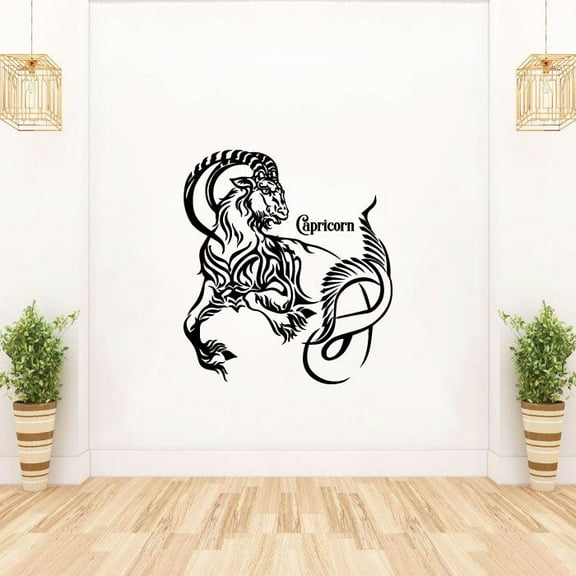 Capricorn Sea-Goat Drawing Silhouette Earth Sign Symbol Horoscope Astrological Chart Zodiac Sign Vinyl Wall Art Sticker Decal Home Room Wall Office Living Room Wall Decoration Decal Size(40x40 inch)