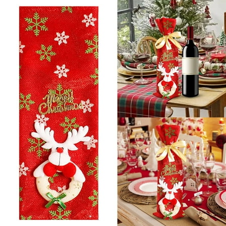 

HMPEAIIY Christmas Bottle Sets Christmas Ornaments Red Bags Hotel Restaurant Holiday Dress Up Party Supplies Packaging Reusable Bottle Bags for Bottles Picnic Tote Glass One Bottle Tote Glass Foldable