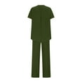 thumbnail image 6 of pstuiky Womens Pajamas Shorts Set Fashion Solid Color Breathable Sleepwear with Pants Leisure Loose Fit V-Neck Short Sleeve Pajamas Army Green S, 6 of 9