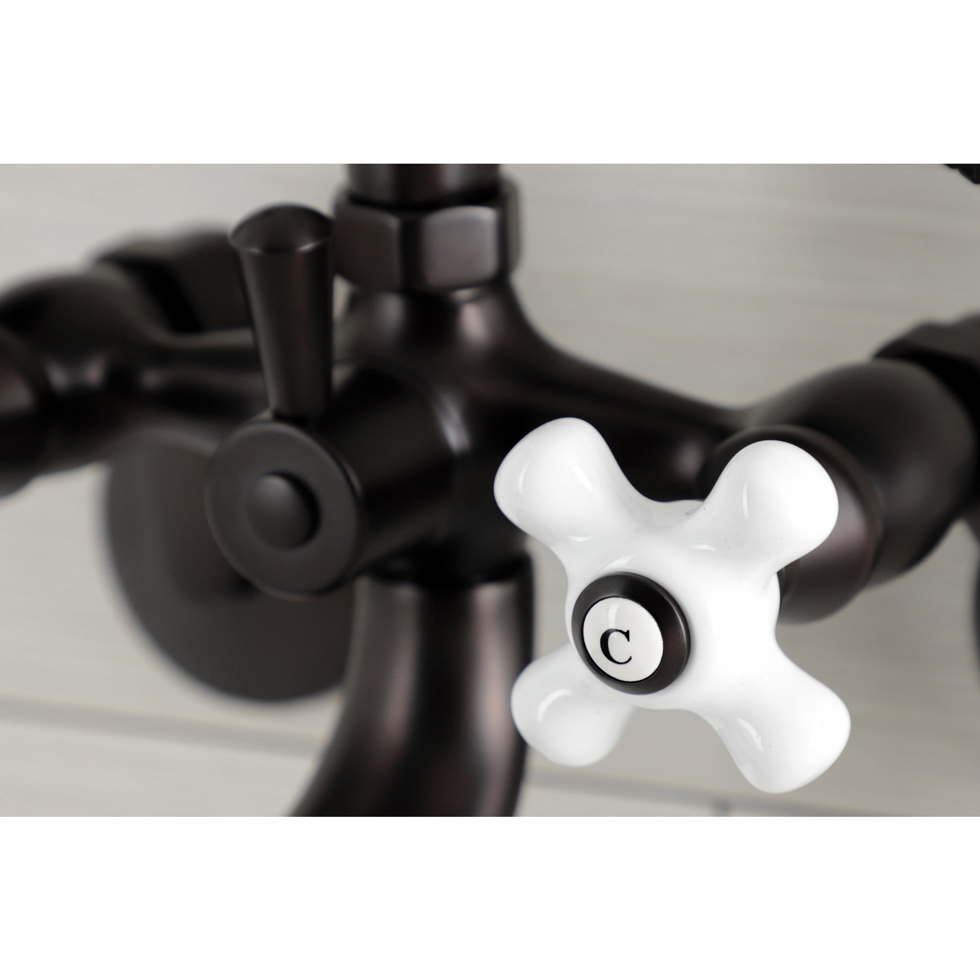 Kingston Brass KS266PXORB Kingston Three-Handle 2-Hole Wall Mount Clawfoot Tub Faucet with Hand Shower in Oil Rubbed Bronze