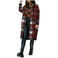 thumbnail image 4 of Plaid Wool Coat Women's Winter Coat Full-Length Peacoat Lapel Collar Jacket Overcoat Fleece Thick Outerwear Trendy Outwear 2025 New Topcoat Casual Cozy Trench Coats, 4 of 5