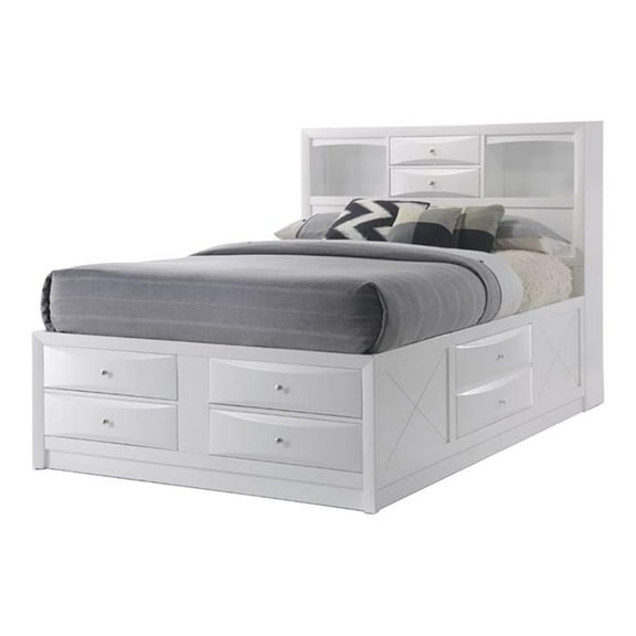 Pemberly Row Transitional Wood Queen Bed with Storage in White
