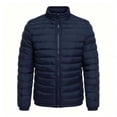 thumbnail image 4 of Men Stand Collar Puffer Jacket Full Zip Packable Quilted Outerwear Zipper Side Pockets Warm Casual Coat for Daily Commute Travel Camping Cold Weather Outdoor Wear Blue M, 4 of 6