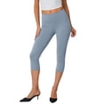 thumbnail image 4 of hlysgo Leggings Yoga Pant for Women No Front Seam Capri High Elastic Waist Trousers Workout Gym Pant Light Blue,M, 4 of 5
