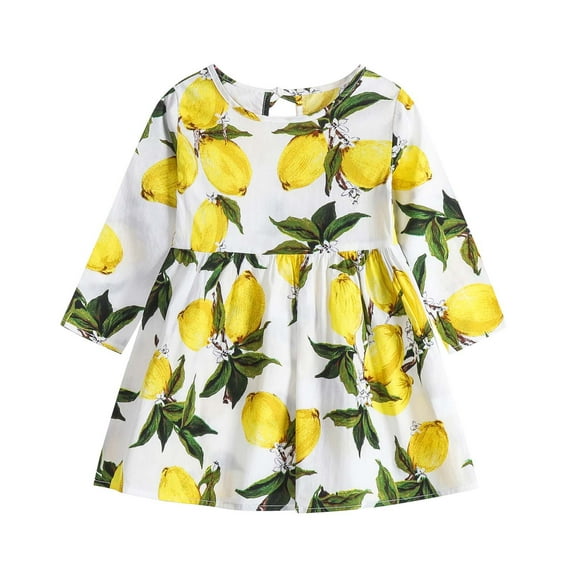 KONBECA Toddler Girl Outfits Princess Dresses, Baby Girls Long Sleeve One-Piece Floral Print Skirt Casual Dress, Cotton Dresses Yellow (6-9 Months)