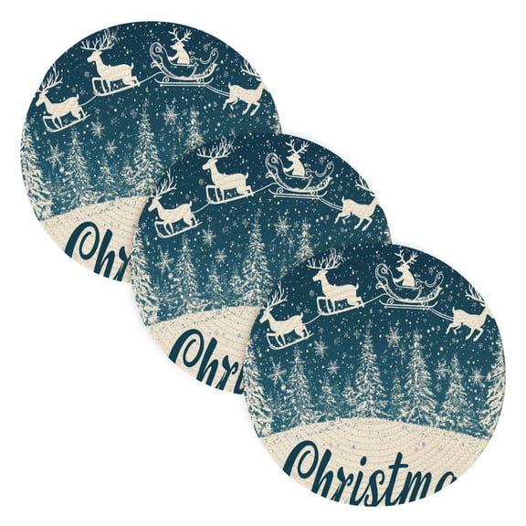 BZSMCE Mats for Pots,Pans Place Reindeer Fly on Blue Sky Simple Style Pattern Pot Mats