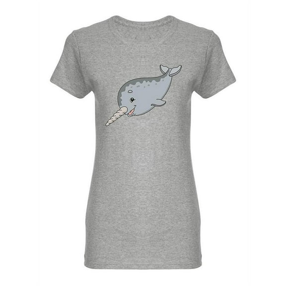 Cute Gray Narwhal Shaped T-Shirt Women -Image by Shutterstock, Female Medium