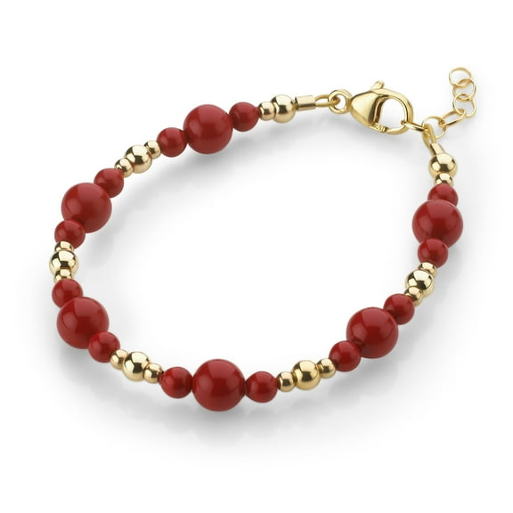 Stylish Child bracelet with Austrian Red Pearls, 14kt Gold Filled Beads (B2119)