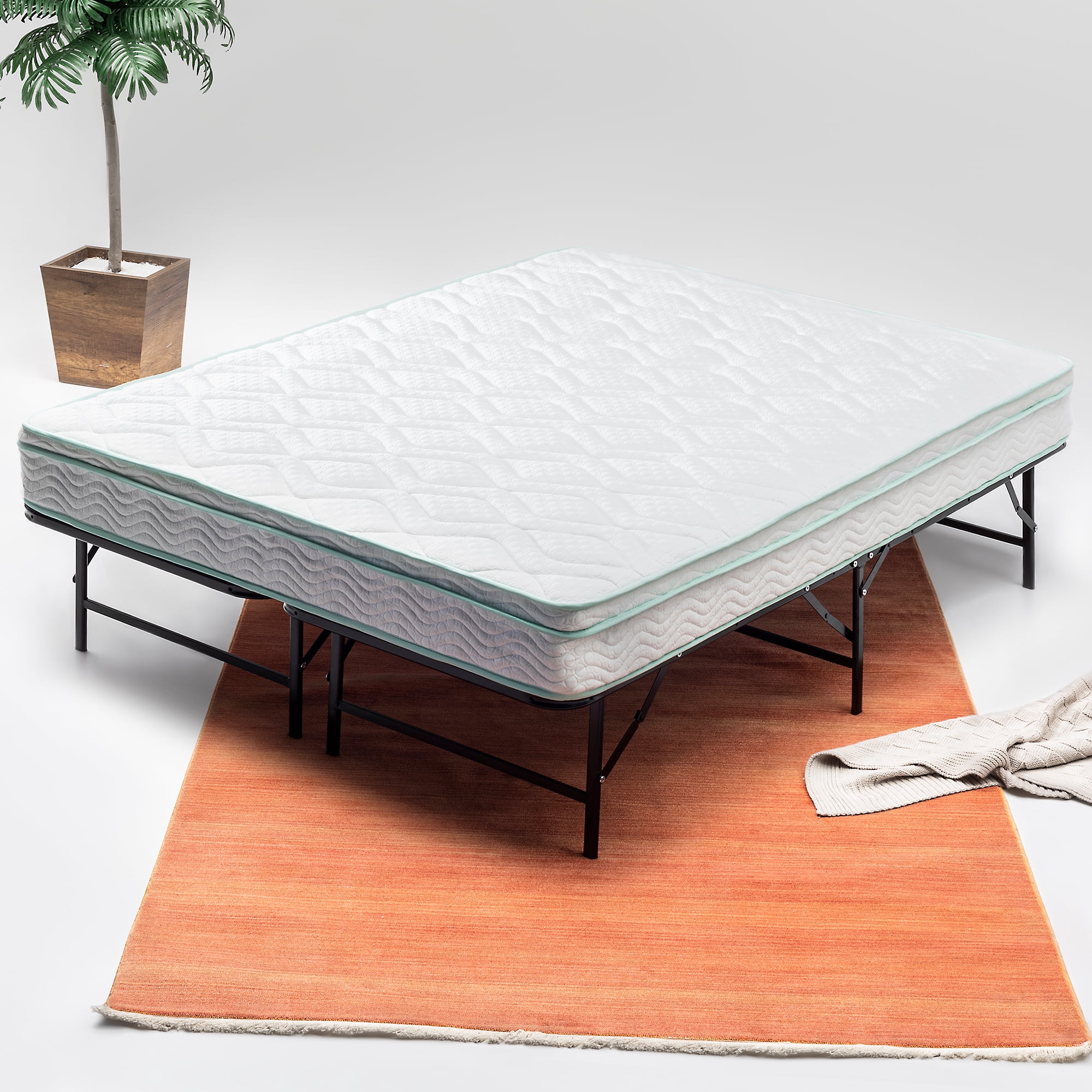 Wayton, 14-inch Quickbase Metal Mattress Platform Bed Frame Foundation with Steel Slats (No Box Spring Needed), Queen Size