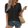 thumbnail image 2 of Camisetas Casuales de Manga Corta de las Mujeres con Cuello en V, Cuello Redondo, Color Sólido Blusa Ligera de Poliéster, 2 of 7