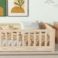 thumbnail image 2 of Twin size Floor Platform Bed for Kids, Wood Platform Bed with Safety Guardrails  without Door, Low Profile Montessori Bed Frame with Slats Support, Easy Assembly,No Box Spring Needed, Natural, 2 of 9