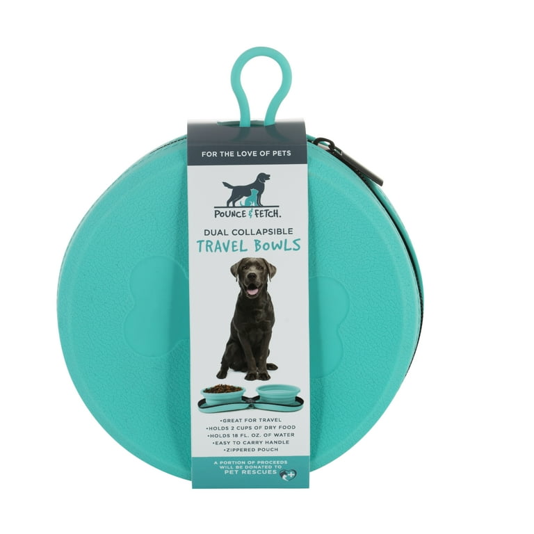 Pounce Fetch Silicone Travel Double Bowl with Case W. Zipper 18oz