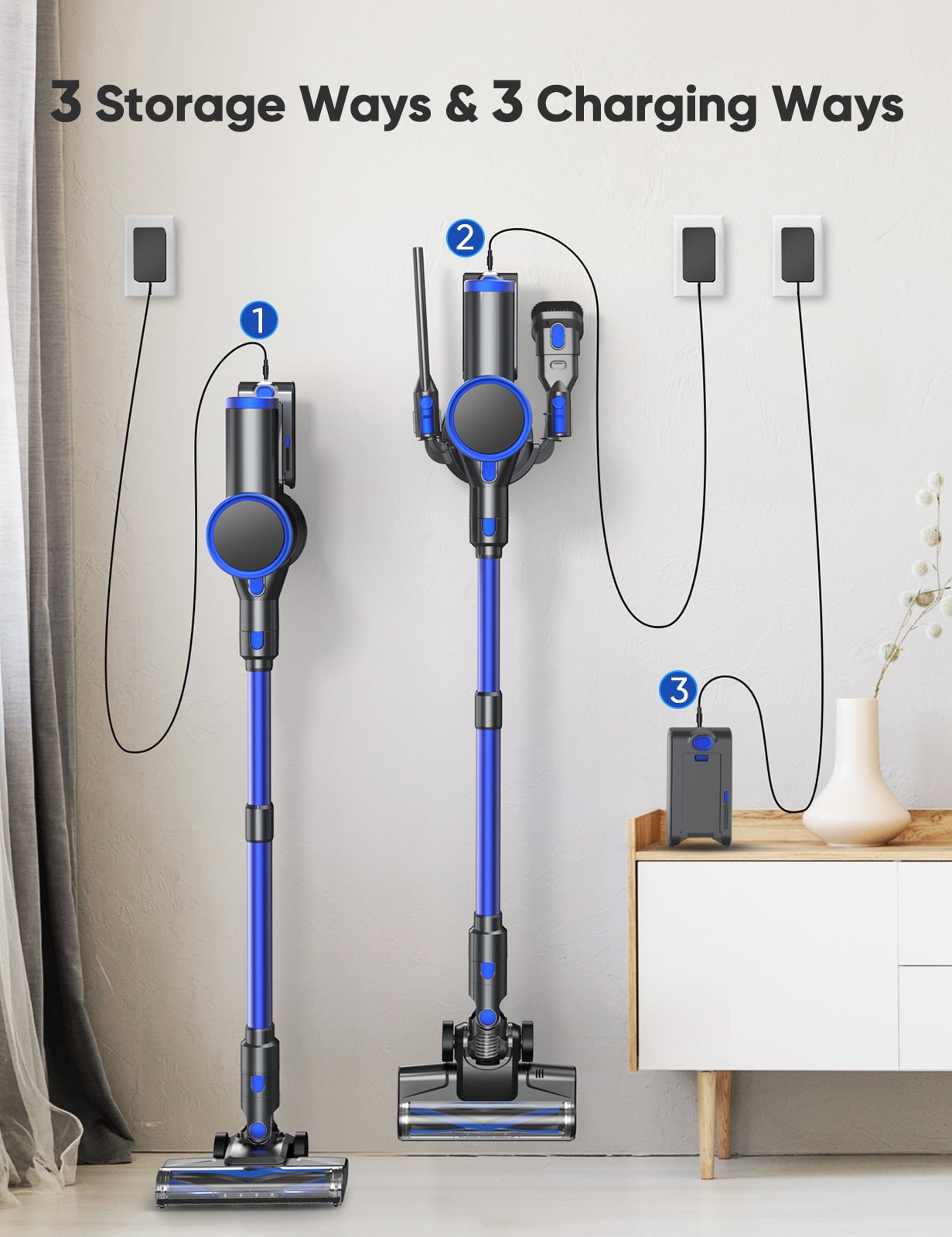 YOMA Cordless Vacuum Cleaner, 6-in-1 Rechargeable Stick Vacuum, 60mins Max Runtime, Lightweight 2200mAh Battery Powerful Vacuum Cleaner for Home Hard Floor Pet Hair-N12