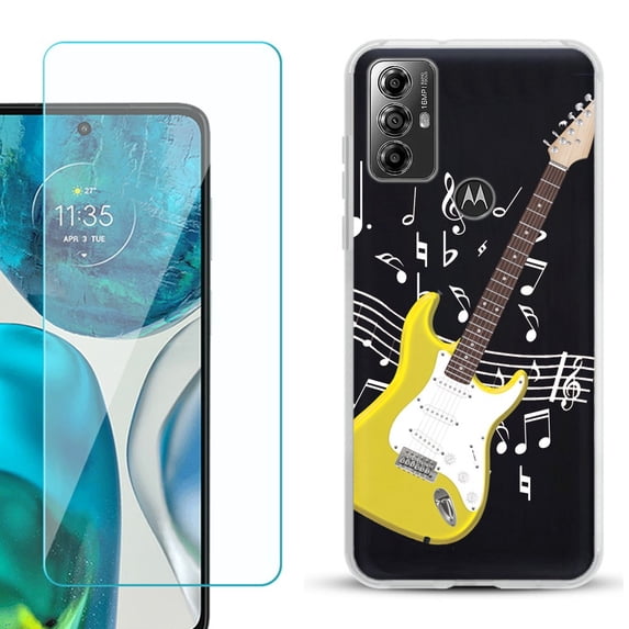 OneToughShield ® for Motorola Moto G Play 2023 Shockproof Fashion Phone Case, with Tempered Glass Screen Protector - Guitar Yellow