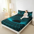 thumbnail image 4 of Feelyou Futuristic Geometry Teens Full Size Sheets, Black Cyan Square Spiral Bed Sheets, Rectangle Abstract Sheet Sets, Super Cozy Room Decor, 4-Piece, 4 of 7