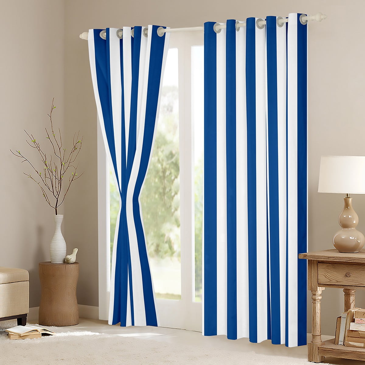 Feelyou Blue Abstract Teens Curtains Pack of 2 (42x84 Each), Modern Geometric Lines Curtains Blackout, Farmhouse Ticking Stripes Bedroom Curtains, Living Room Curtains Decor