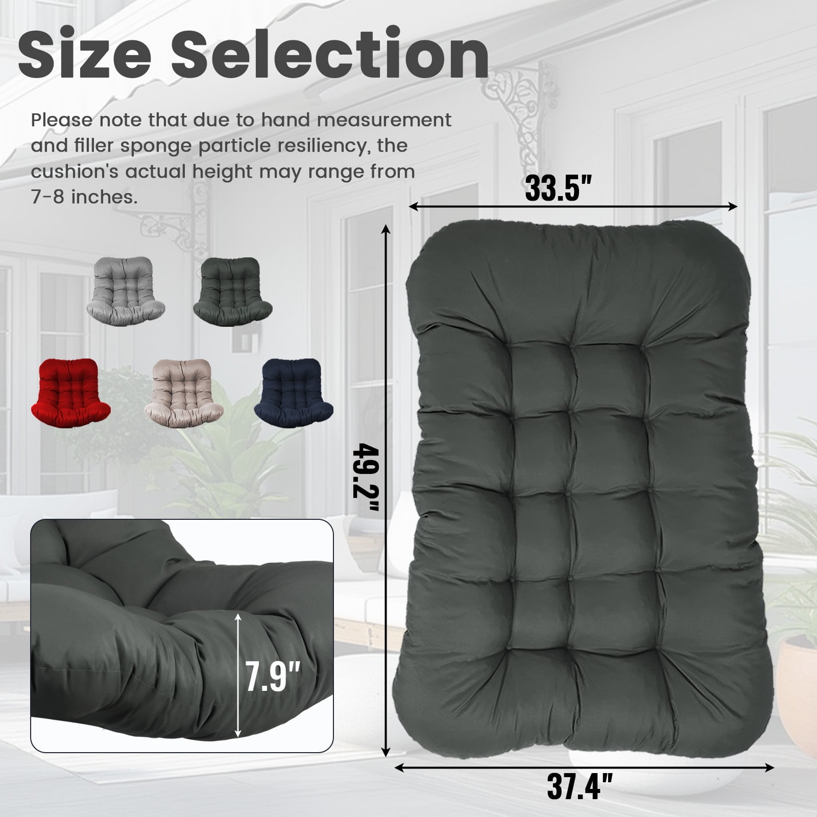 Geemuslly Egg Chair Cushion Replacement, 7.8 inchThickened Outdoor Hanging Chair Seat Pad , Waterproof Swing Basket Chair Cushion for Patio or Garden (Only Cushion)