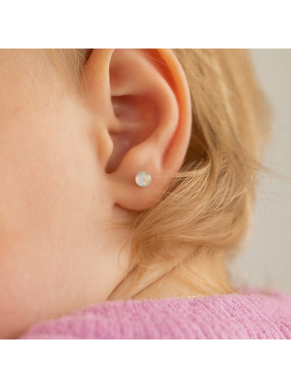 Opal Button 4mm Baby / Toddler / Kids Earrings Screw Back - Sterling Silver