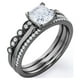 thumbnail image 4 of JeenMata Juego de Anillos de Boda Estilo Princesa de 2 Quilates - Juego de Novia - Juego de Trío de Boda - Anillo de Compromiso - Anillo Art Déco - Anillo de Promesa - Plata Esterlina, 4 of 6