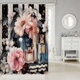 thumbnail image 2 of Pink Floral Bath Curtain Modern Fashion Shower Curtain Women Romantic Makeup Themed Bathroom Decor Black White Stripe Waterproof Curtain Perfume Print Curtain,72" W x 72" L, 2 of 5