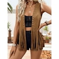 thumbnail image 6 of Rdhnmea Women Sleeveless Faux Suede Fringe Vest Rivets Leather Western Boho Tassel Jacket Open Front Hippie Cardigan Trendy Streetwear, 6 of 9