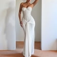 thumbnail image 5 of Women'S Evening Gown Waist Tie Slim Fit Ribbon Strapless Dress Elegant Formal Party Maxi Cocktail White XS, 5 of 9