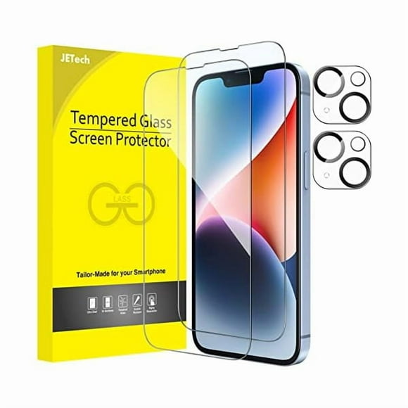 xixishop Protecteur d'Écran à Couverture Complète pour iPhone 14 6,1 Pouces avec Protecteur d'Objectif de Caméra, Film en Verre Trempé, Transparent HD, Lot de 2 Chacun