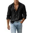 thumbnail image 6 of VBVC Men's Long Sleeve Button Down Shirt with One Pocket, Casual Long Sleeve Sleeve Work Tops For Men, Black , S-2XL, 6 of 9