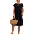 thumbnail image 1 of Womens Cotton Linen Short Sleeve Casual Loose Crew Neck Beach Dress with Pockets, 1 of 5