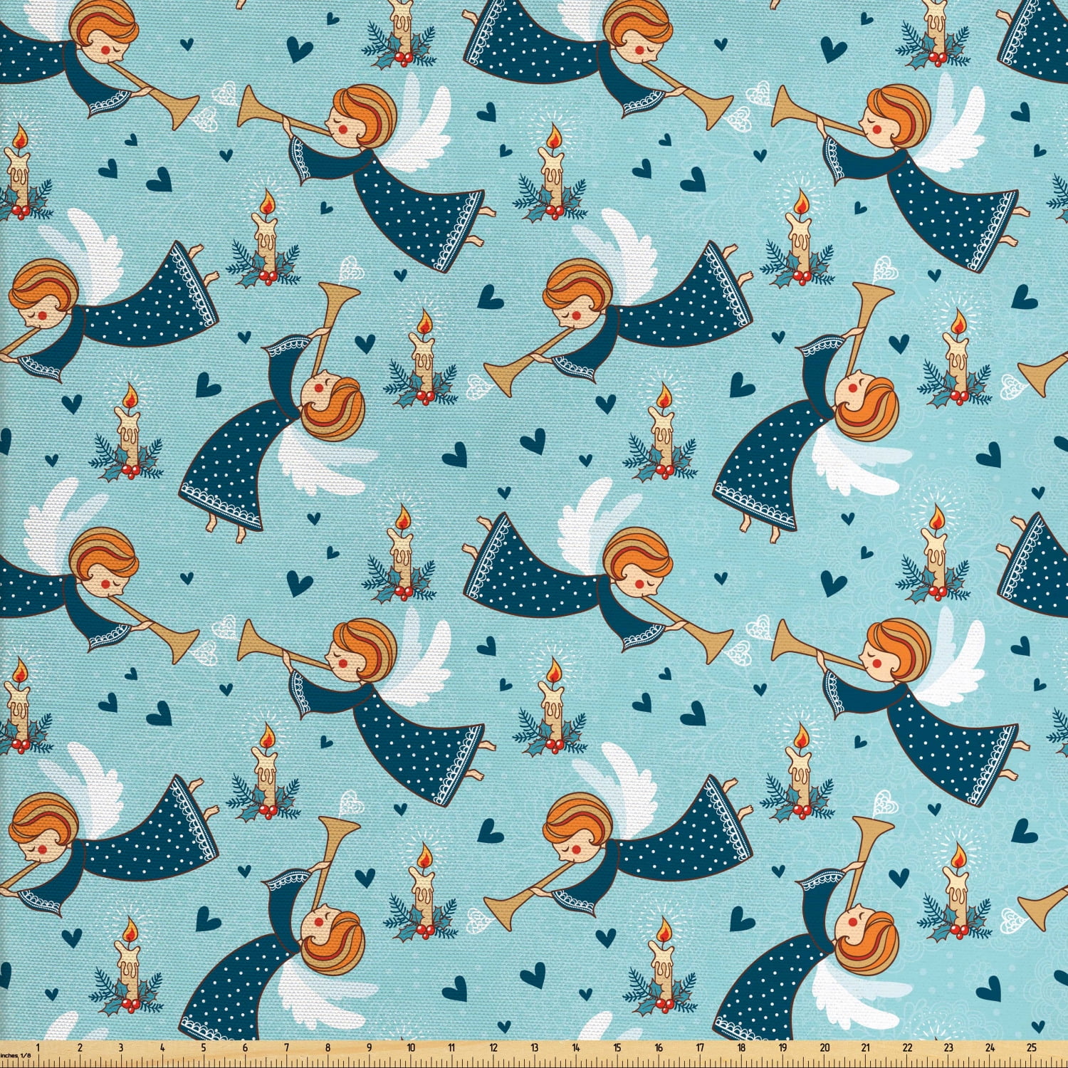 Angel Fabric by The Yard, Wing Girl with Trumpet in Sky with Candles