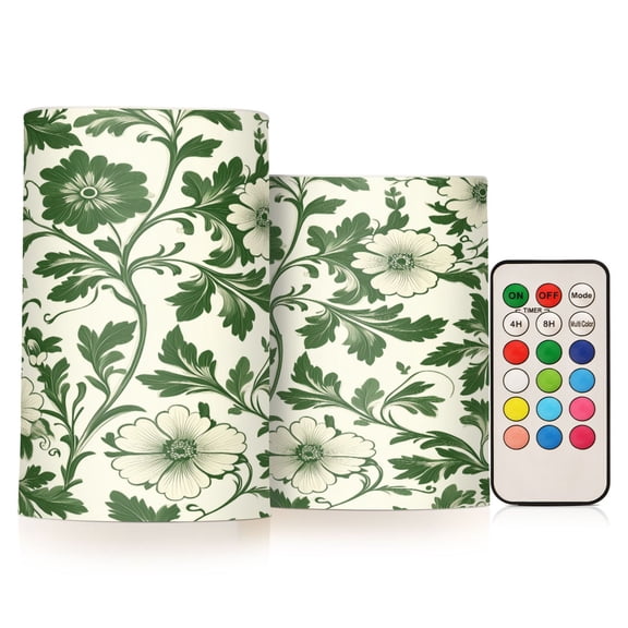 Yayeee Flameless Candles with Remote Flickering Battery Operated Multi Color Changing, Green Floral