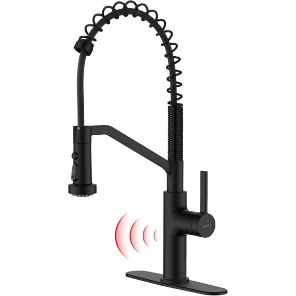 Ruvida Matte Black Kitchen Sink Faucets,High Arc Kitchen Faucets,Spring Kitchen Sink Faucet with Pull Out Sprayer，Faucet with Triple Function Sprayer,Touchless Kitchen Sink Faucets