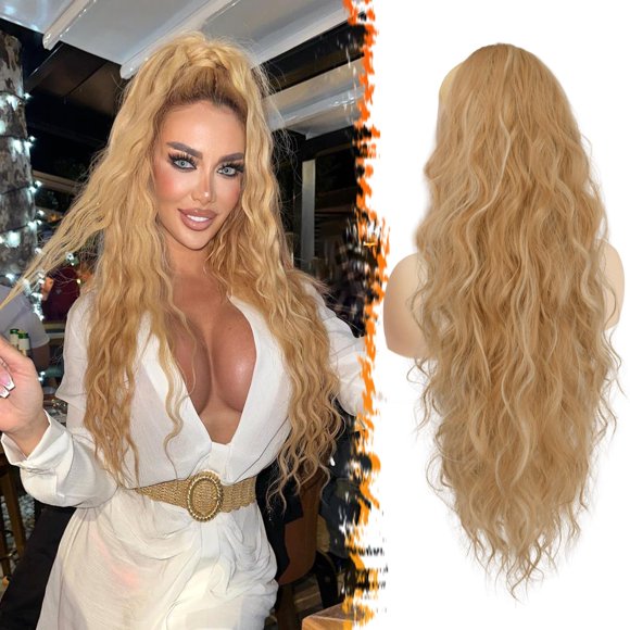 BARSDAR Drawstring Ponytail Extension - 26 Inch Long Curly Wavy Drawstring Blonde Ponytail Hair Extensions for Women - Synthetic Clip in Pony Tails Hairpieces - Mixed Honey Blonde