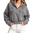 thumbnail image 3 of Vetsdori Womens Pockets Sweatshirts Hoodies Hooded Zip up Long Sleeve Winter Casual Drawstring,Solid Color Cargo Tops for Women Comfy, 3 of 9
