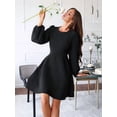 thumbnail image 5 of Women's Puff Sleeve Work Dresses Spring Long High Waist Line Short Dress for Casual Business Black S, 5 of 9
