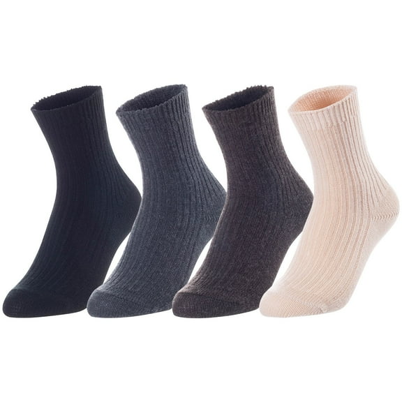 Lovely Annie Unisex Children's 4 Pairs Thick & Warm Wool Crew Socks. Perfect as Winter Snow Sock and All Seasons LK08 Size 3Y-5Y (Black, Dark Grey, Coffee, Beige)