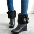 thumbnail image 2 of hopeusnice Women Winter Warm Hidden Wedge Snow Booties Leather Cute Bowknot Rhinestones Fuzzy Fleece Lined Thickening Side Zipper Ankle Boots Black 41, 2 of 7