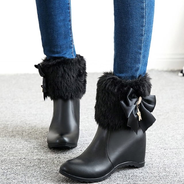 DPTALR Ladies Solid Color Leather Surface Flower Decorated Zipper Slope Heel Short Womens Booties And Boots