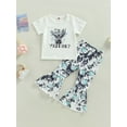 thumbnail image 2 of Bagilaanoe 2pcs Toddler Baby Girl Long Pants Set Letter Print Short Sleeve T-shirt Tops + Flare Trousers 9M 12M 2T 3T 4T 5T Kids Casual Outfits, 2 of 9