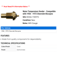 thumbnail image 2 of Water Temperature Sender - Compatible with 1958 - 1972 Chevy Biscayne 1959 1960 1961 1962 1963 1964 1965 1966 1967 1968 1969 1970 1971, 2 of 2