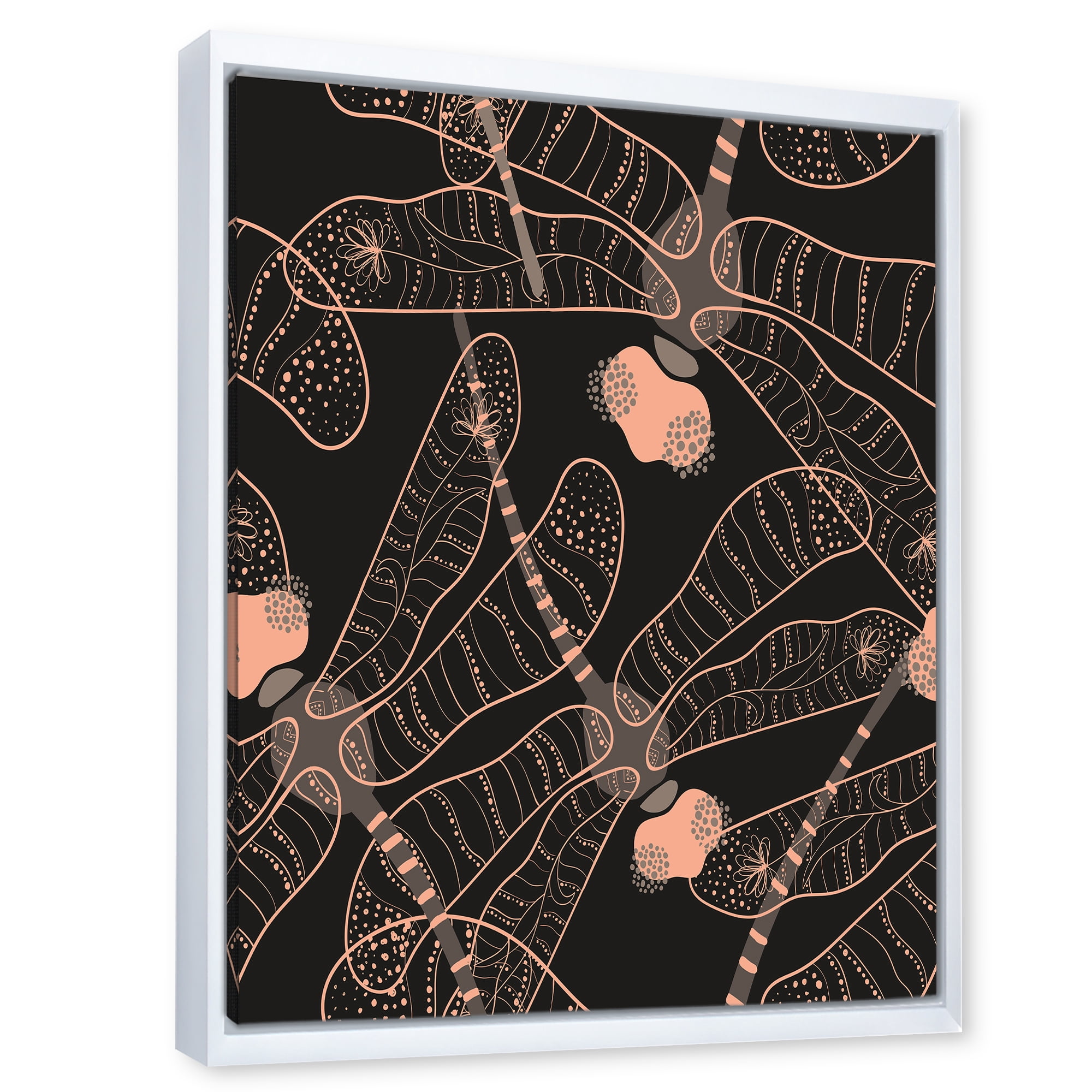Designart 'Dragonflies With Folk Art Seamless Pattern' Bohemian & Eclectic Framed Canvas Wall Art Print