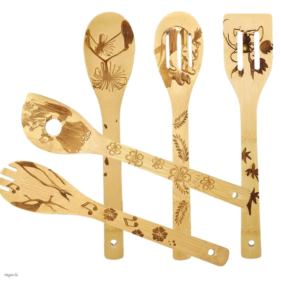 Wooden Cooking Spoons - Kitchen Utensil Set 5-Piece Bamboo Wooden Spoons and Spatula Cooking Tools, Perfect for Valentine's Day, New Year, or Party Gifts