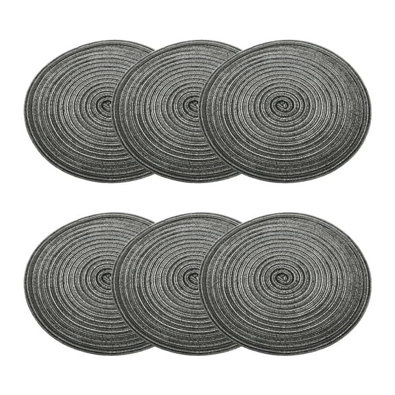 Uxcell 6pcs Round Braided Placemats 12" Non-Slip Round Table Mats for Dining Tables Washable Heat Insulation Woven Placemats, Black Grey