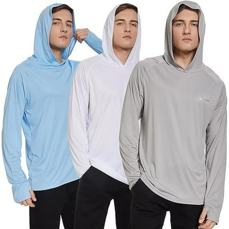 Pack of 3 Men s Long Sleeve Rashguard Hoodie UPF50+ Shirt Rash Guard Fishing Clothing UV Sun Protection Surfing Swimming Running