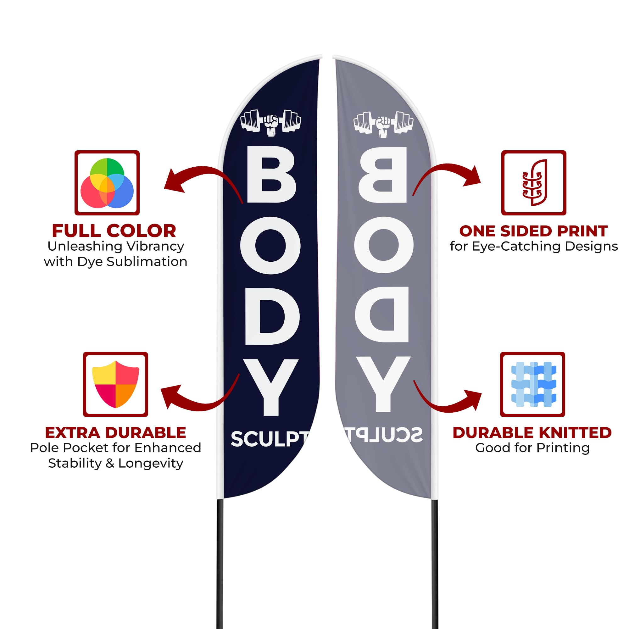Body Sculpt Sign feather flag for Outdoor by Mavis Printing | 11.5 FEET Long Polyester Outdoor Banner Flag for Easy Hang | HD Print Swooper I Flag Only to Advertise Body Sculpt Business I Flag Only