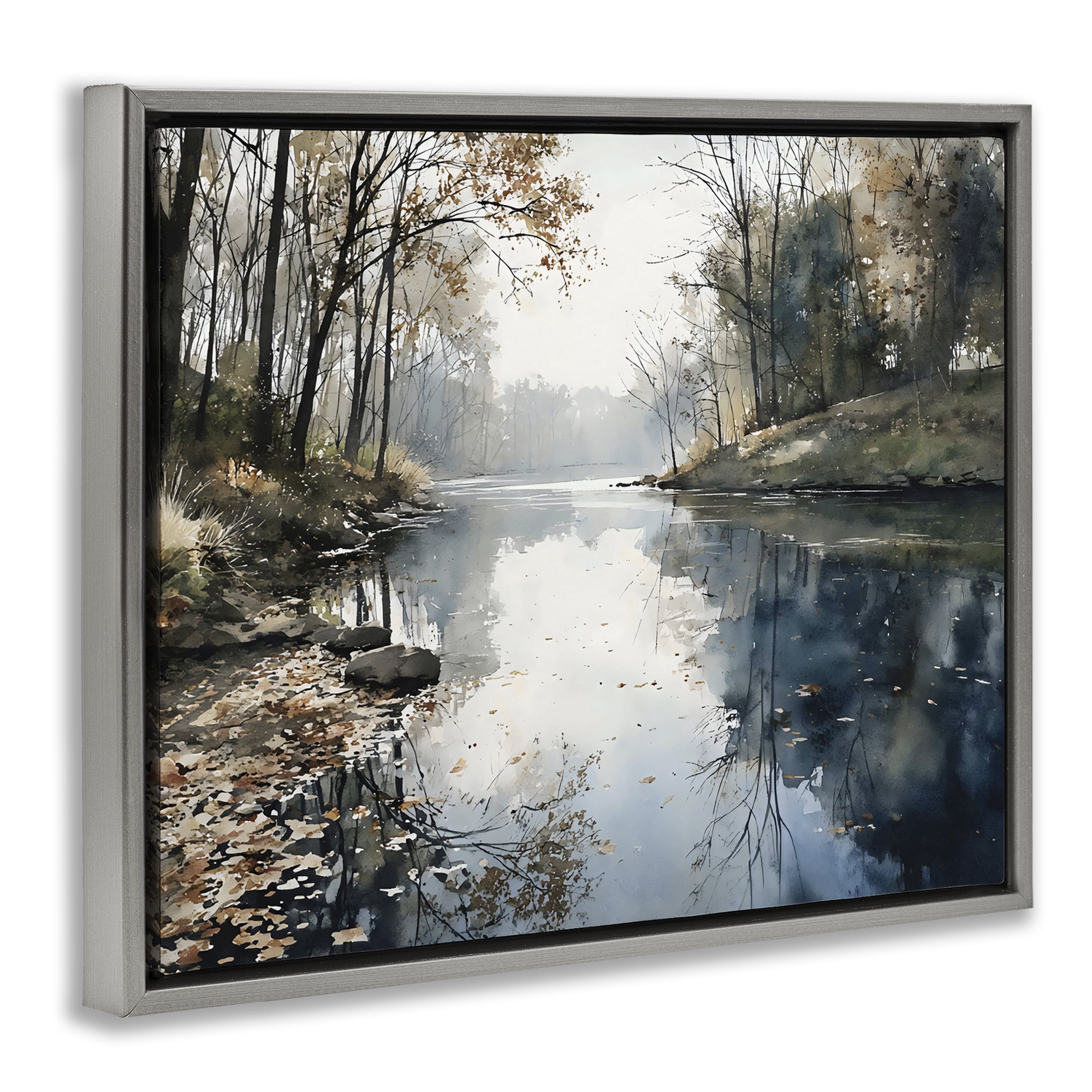 Stupell Industries Fall Lake Reflection Gray Framed Floater Canvas Wall Art, design by Franklyn Gregory