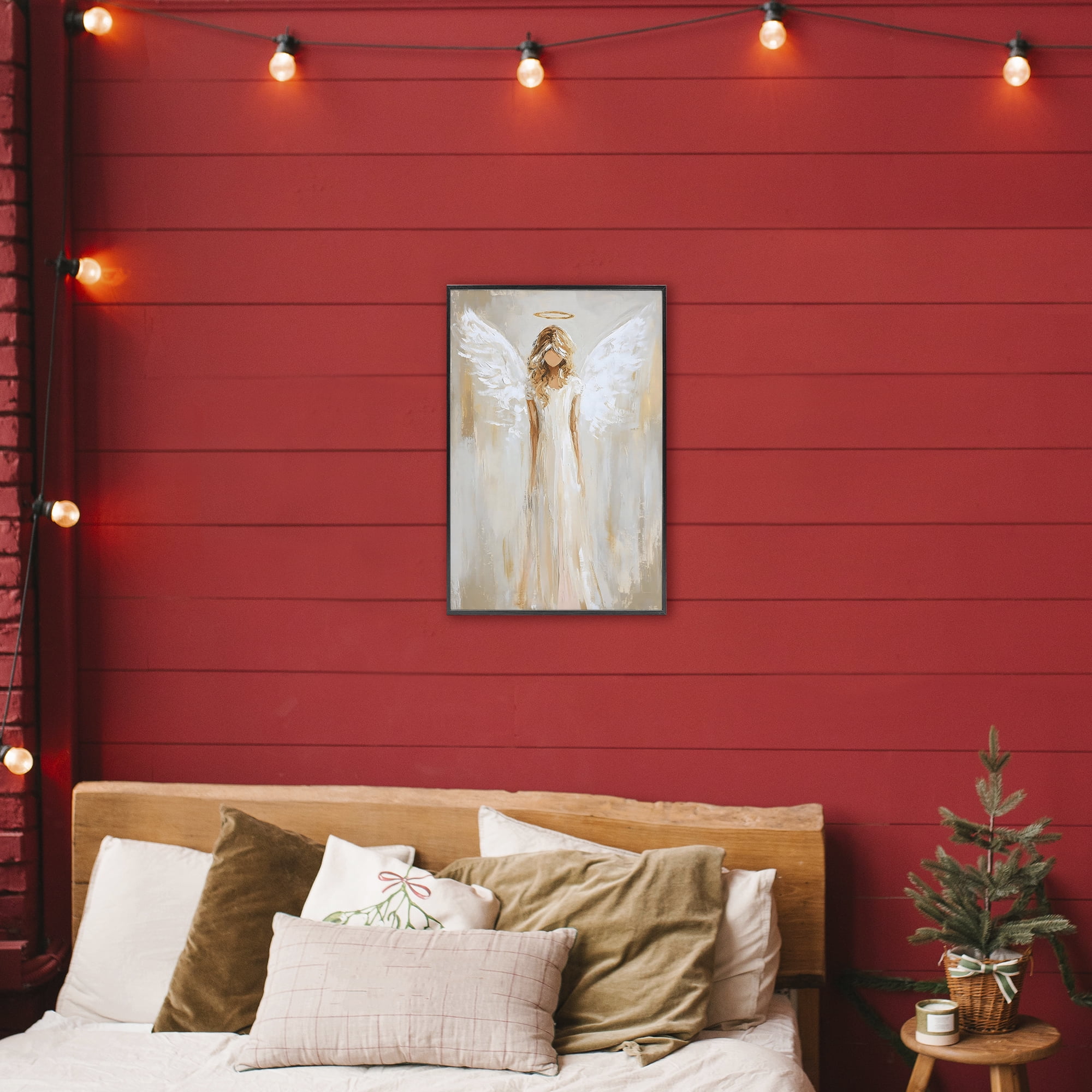 Divine White Robe Angel Black Framed Giclee Art, design by Petal Prints Design