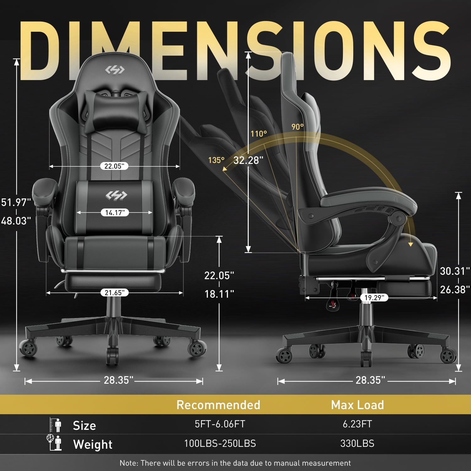HLDIRECT Ergonomic High Back Gaming Chair with Pocket Spring Cushion, Game Chair with Footrest & Lumbar Massage, Gamer Chair, Computer Chair for Adults, Black & Gray